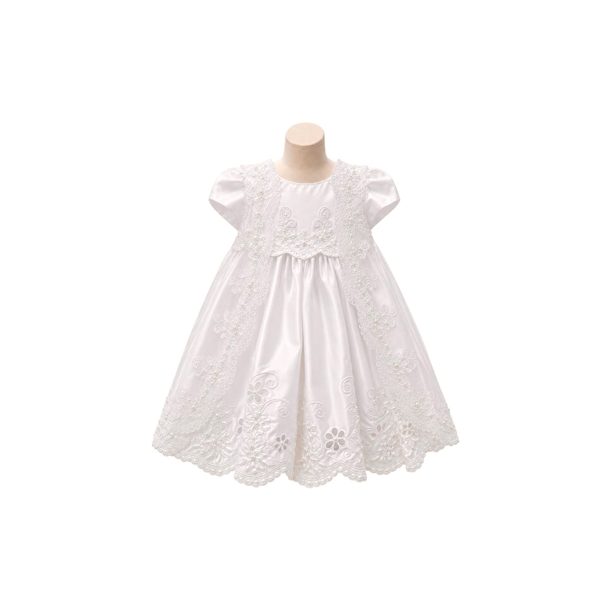Off-White Floral Embroidered Baby Christening Gown with Matching Bonnet (6 Months)