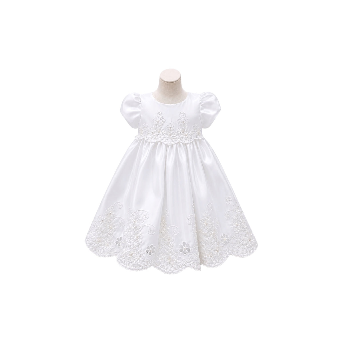 White Floral Embroidered Baby Christening Gown with Matching Bonnet (3 Months)
