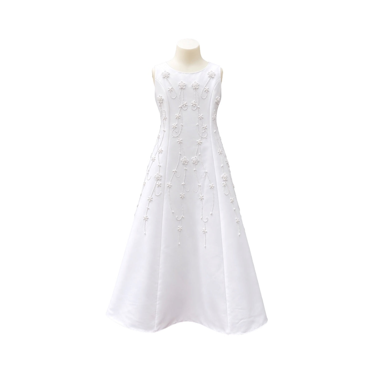 Fifth Avenue Girls’ White Pearl Embellished Floor-Length Formal Dress with Shawl (Size 5)