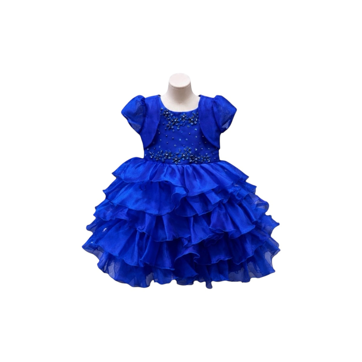 Fancy Kids Royal Blue Tiered Organza Baby Girl Dress with Bolero
