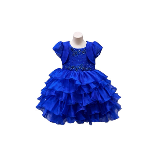 Fancy Kids Royal Blue Tiered Organza Baby Girl Dress with Bolero