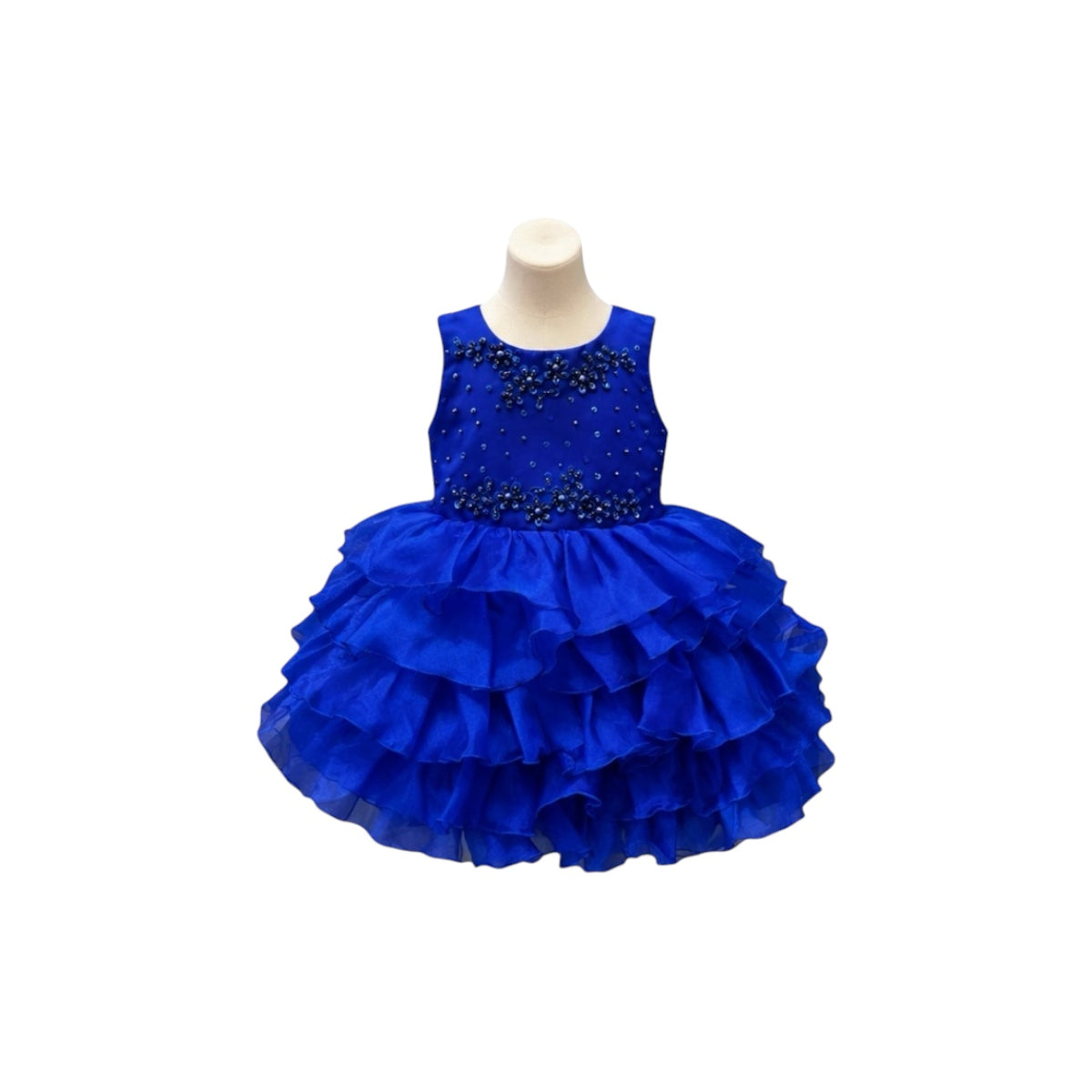 Fancy Kids Royal Blue Tiered Organza Baby Girl Dress with Bolero