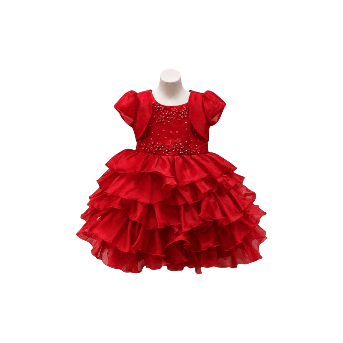 Fancy Kids Red Tiered Organza Baby Girl Dress with Bolero