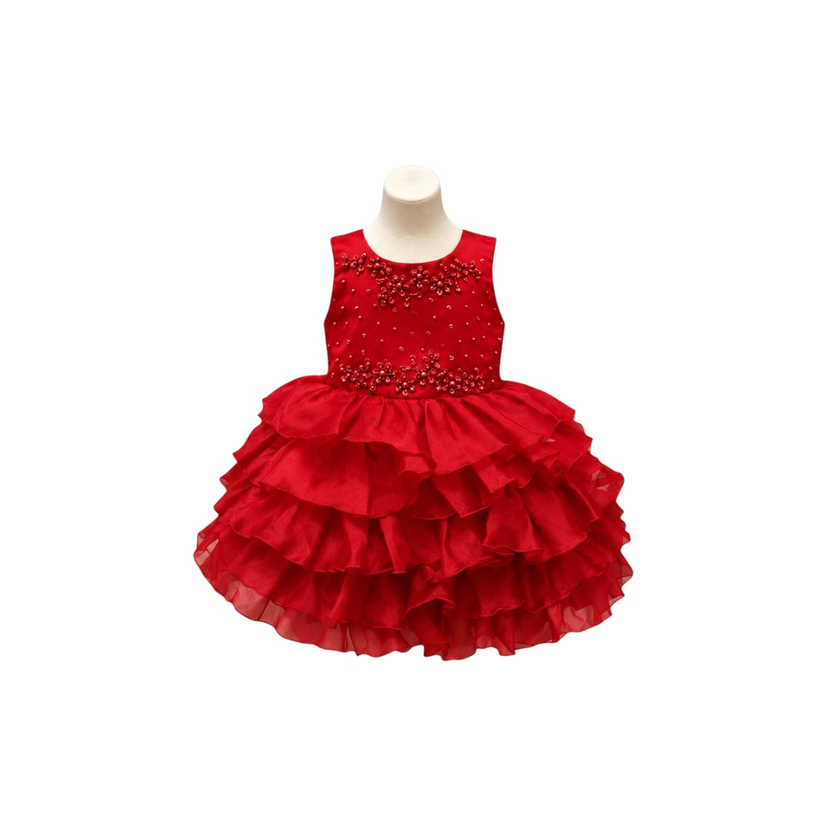 Fancy Kids Red Tiered Organza Baby Girl Dress with Bolero