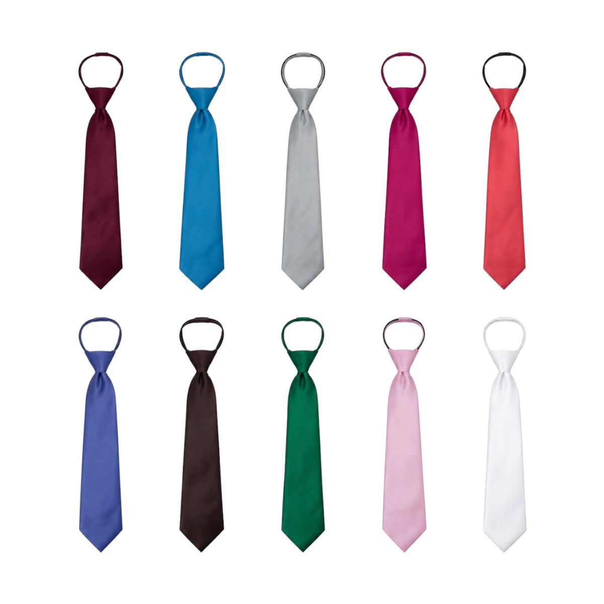 Mavezzano Boys’ Solid Satin Zipper Tie