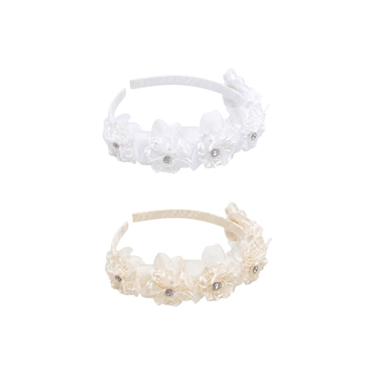 Floral Rosette Headband with Rhinestone Accents