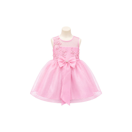 Fancy Kids Pink Floral Embroidered Organza Baby Dress with Bow
