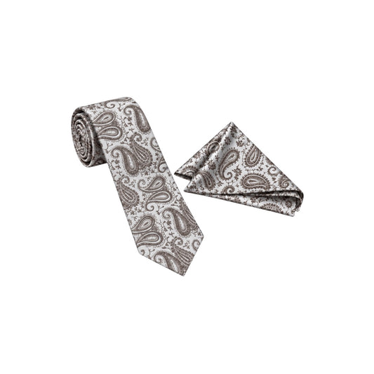 Paulo Sarto Men’s Brown Paisley Necktie & Pocket Square Set