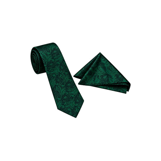 Purple Label Men’s Green Paisley Necktie & Pocket Square Set