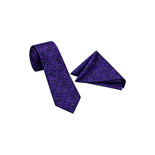 Purple Label Men’s Royal Purple Paisley Necktie & Pocket Square Set