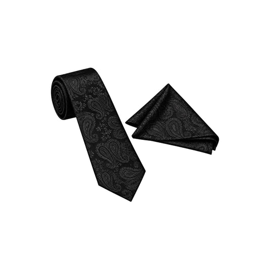 Purple Label Black Paisley Men’s Necktie & Pocket Square Set