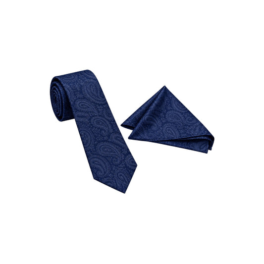 Paulo Sarto Men’s Navy Paisley Necktie & Pocket Square Set