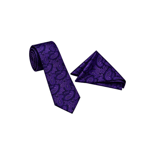 Purple Label Men’s Deep Violet Paisley Necktie & Pocket Square Set