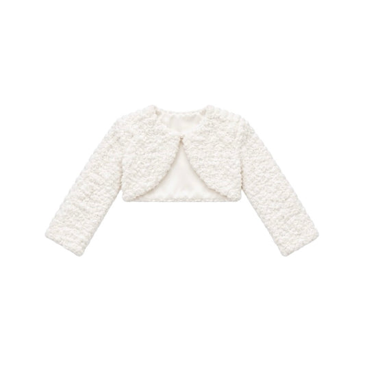 Tiana x Jolene Girls’ White Rosette Faux Fur Bolero