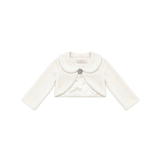 Fancy Kids Girls’ Ivory Fleece Bolero with Rhinestone Closure