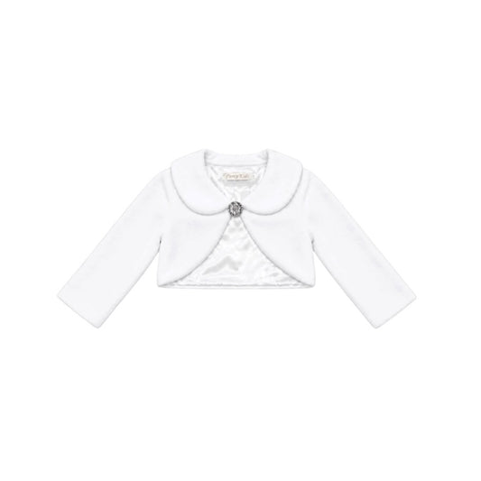 Fancy Kids Girls’ White Fleece Bolero with Rhinestone Closure