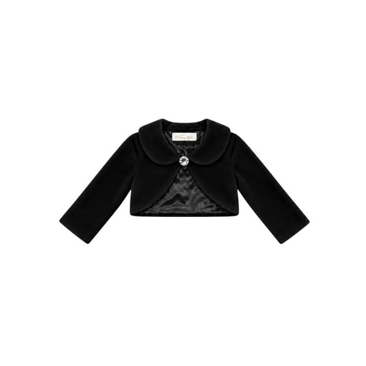 Fancy Kids Girls’ Black Fleece Bolero with Rhinestone Closure