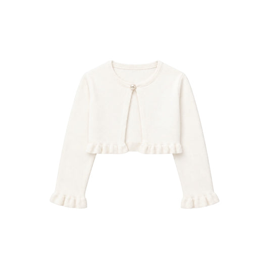 Fancy Kids Girls’ Ruffle Trim Cardigan with Pearl Closure