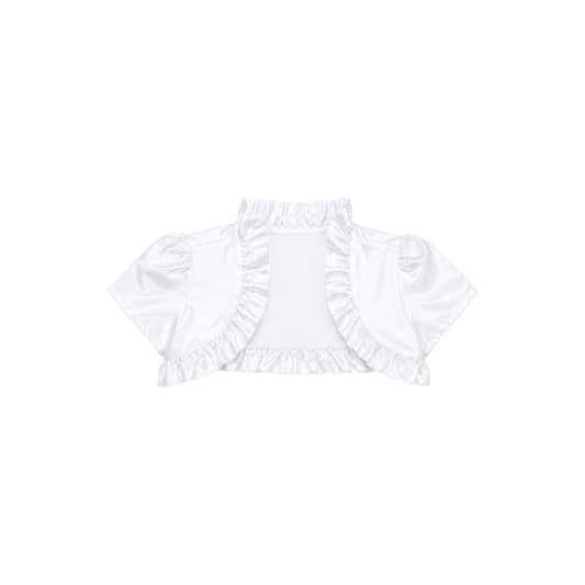 Girls' White Satin Ruffle Trim Bolero