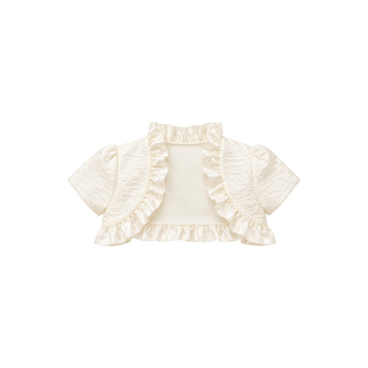 Girls’ Ivory Satin Ruffle Trim Bolero