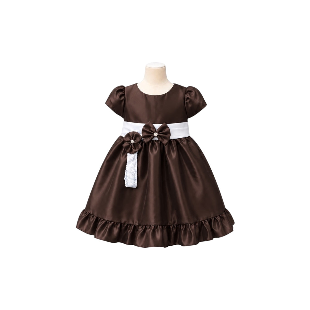 Baby Girl Brown Satin Dress with Matching Headband (3–6 Months)