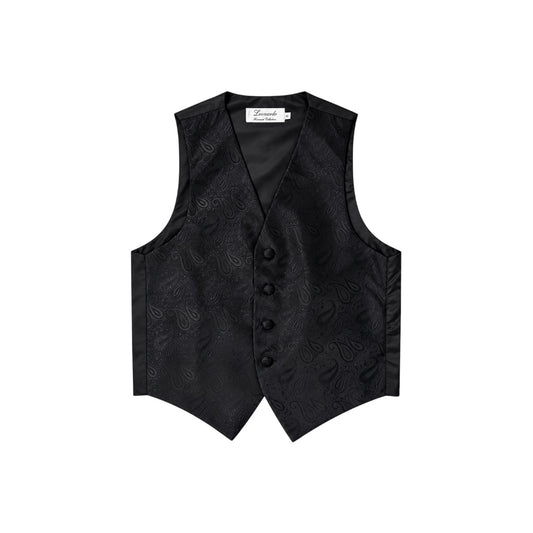 Leonardo Boys' Black Paisley Four-Button Formal Suit Vest