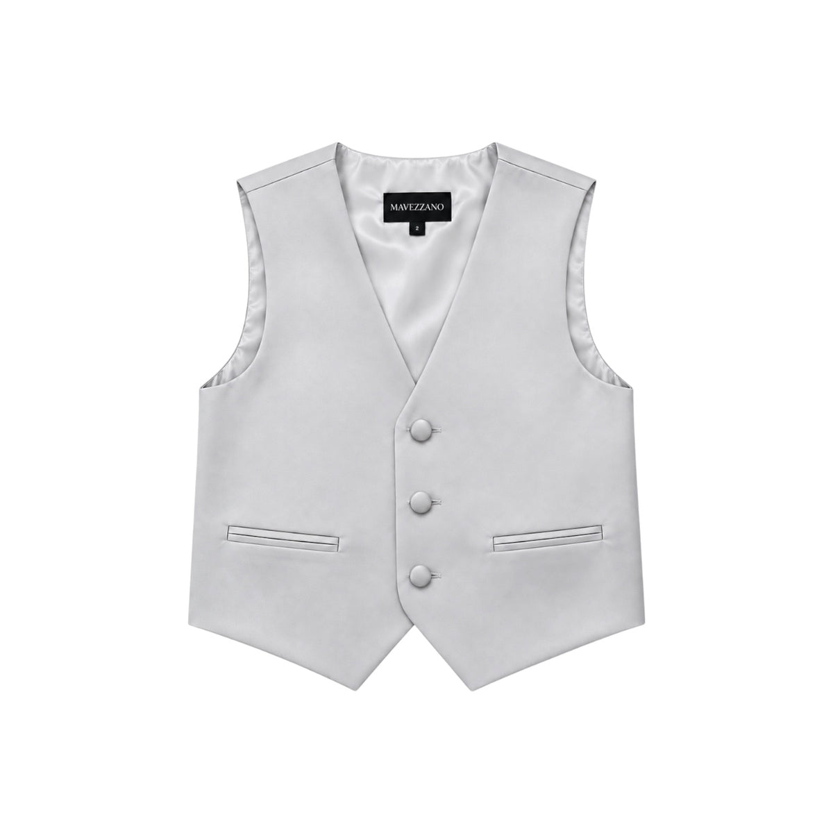 Mavezzano Boys' Silver Three-Button Formal Suit Vest