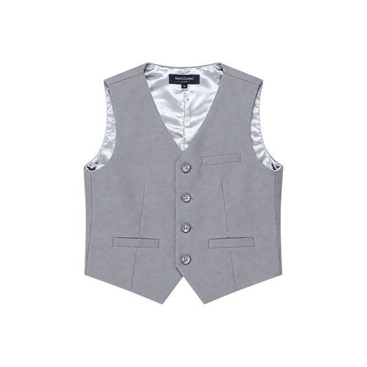 Mavezzano Boys' Grey Linen Blend Four-Button Formal Vest