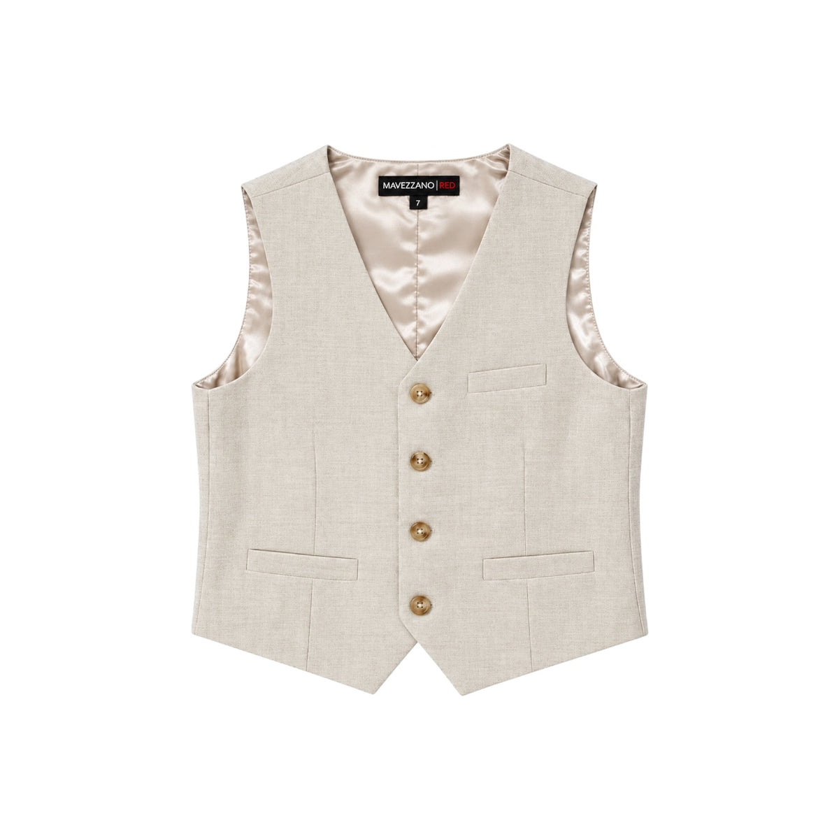 Mavezzano Boys' Natural Linen Blend Four-Button Formal Vest