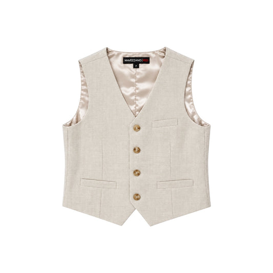 Mavezzano Boys' Natural Linen Blend Four-Button Formal Vest