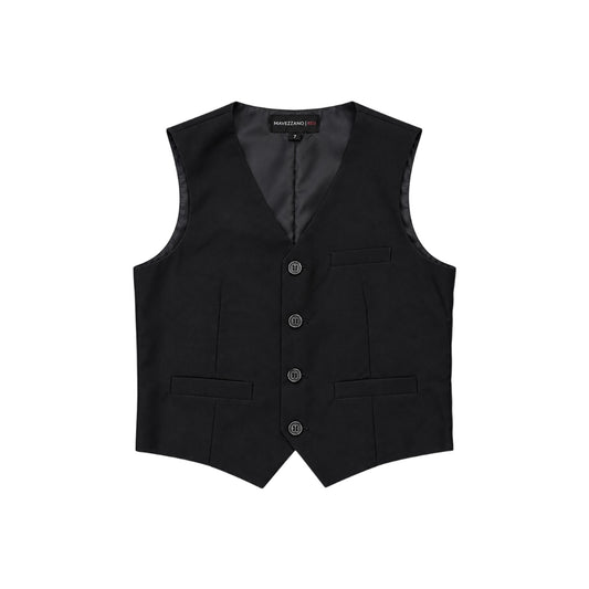 Mavezzano Boys' Black Wool-Blend Four-Button Formal Suit Vest
