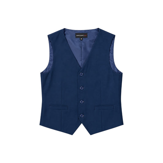 Mavezzano Boys' Slate Blue Wool-Blend Four-Button Formal Suit Vest