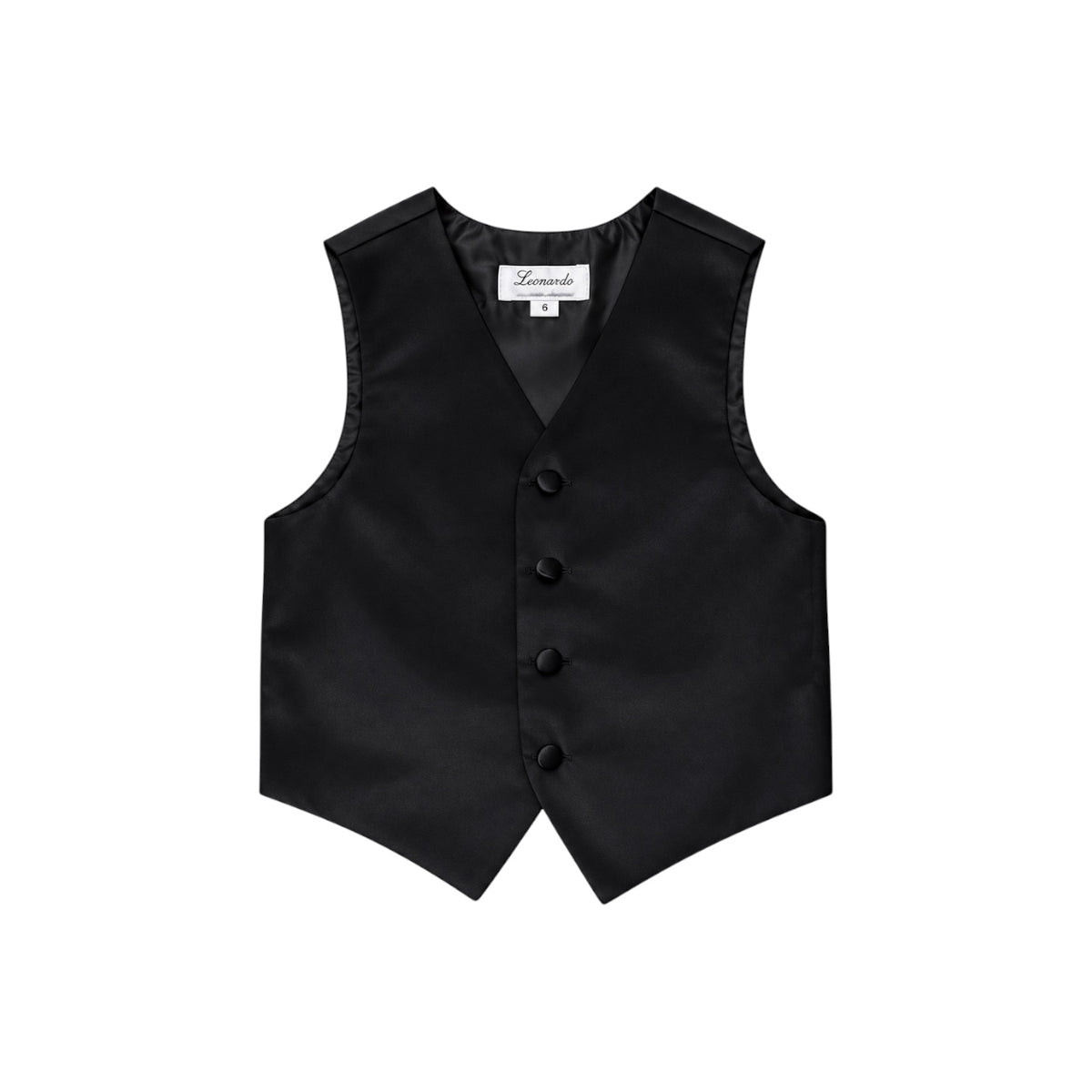 Leonardo Boys' Black Four-Button Formal Suit Vest with Glossy Finish