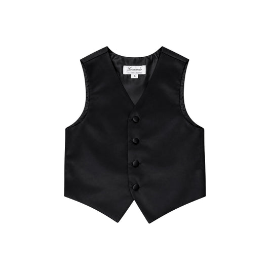 Leonardo Boys' Black Four-Button Formal Suit Vest with Glossy Finish