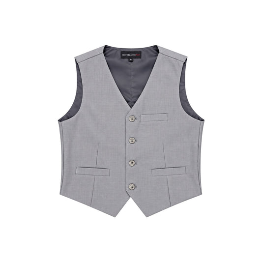 Mavezzano Boys' Grey Wool-Blend Four-Button Formal Suit Vest