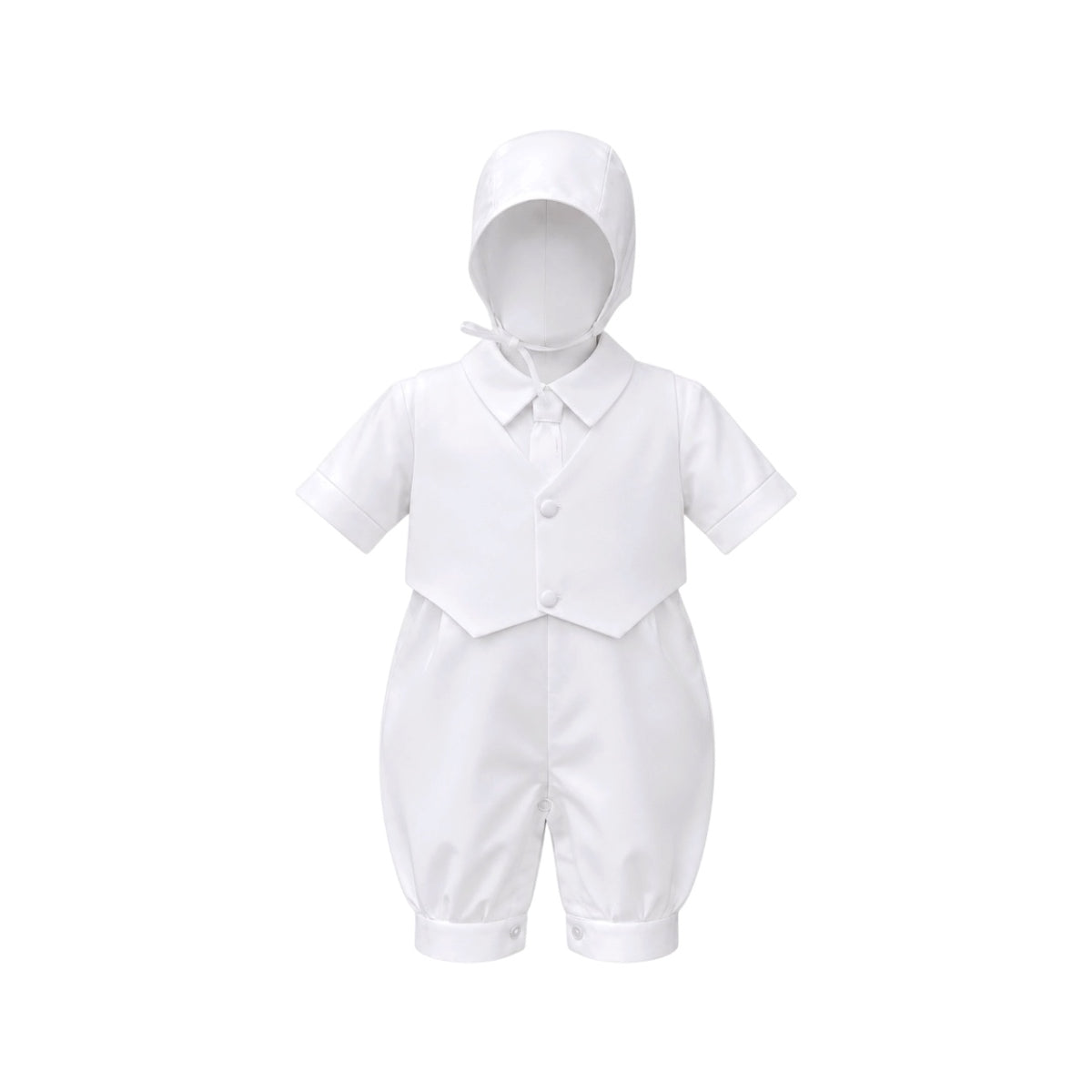 Mavezzano Baby Boys' White Short-Sleeve Baptism Romper with Bonnet (24 Months)