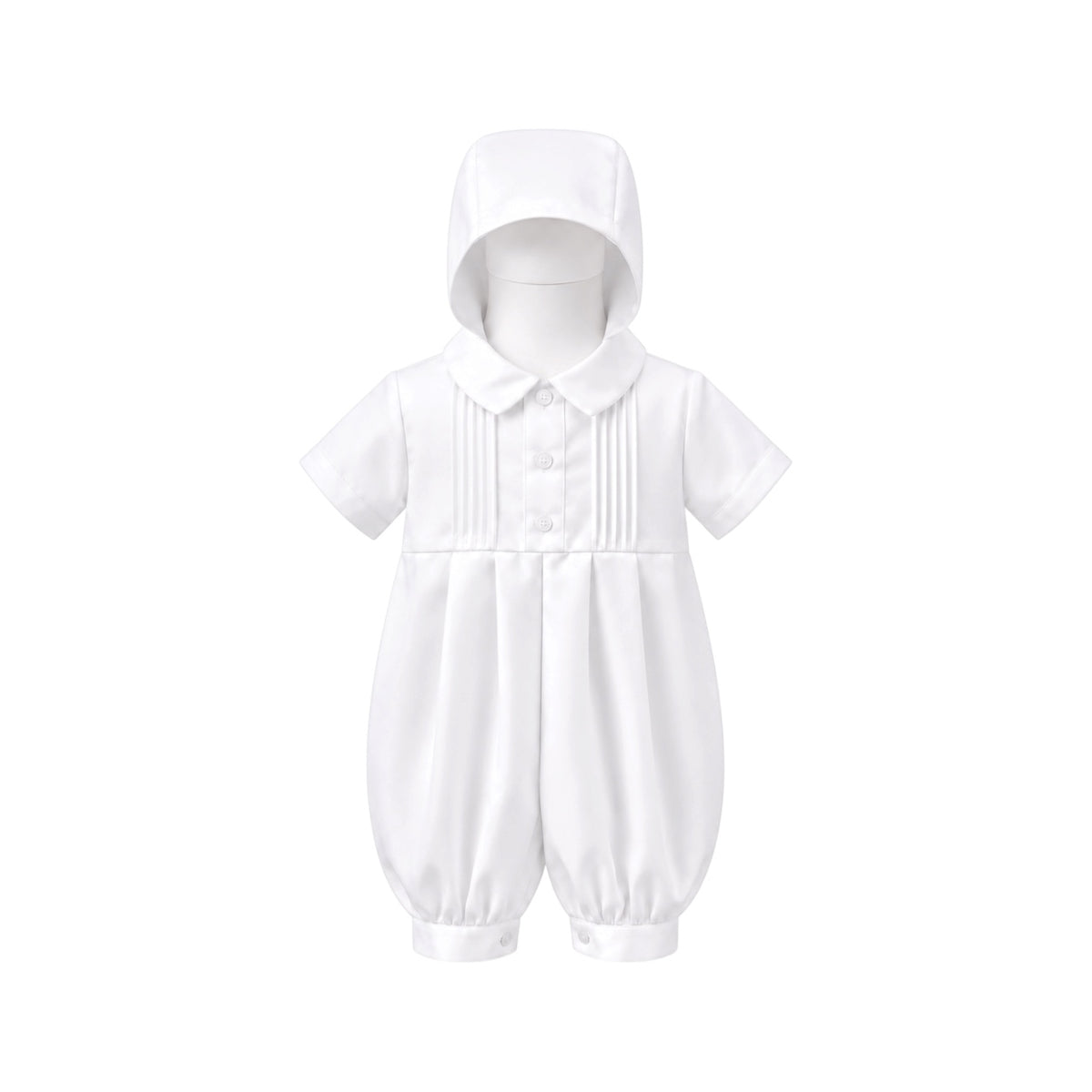 Mavezzano & Co Baby Boys' White Pleated Front Baptism Romper Set with Bonnet (24 Months)