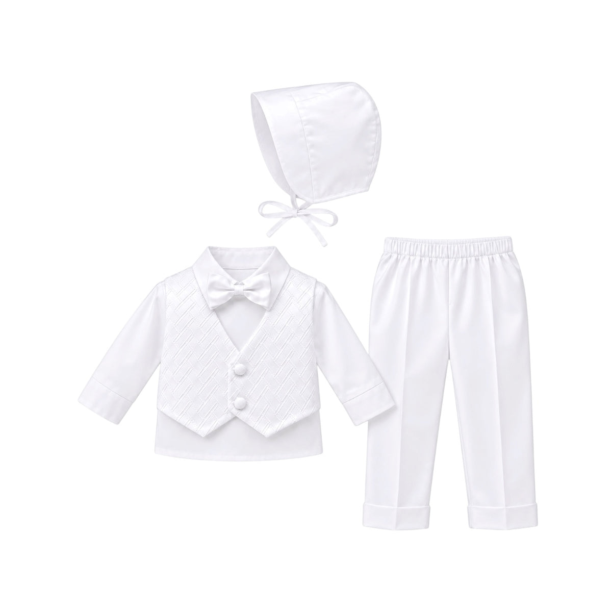 Fouger U.S.A. Baby Boys' White Geometric Embroidered 4-Piece Formal Suit with Bonnet (24 Months)