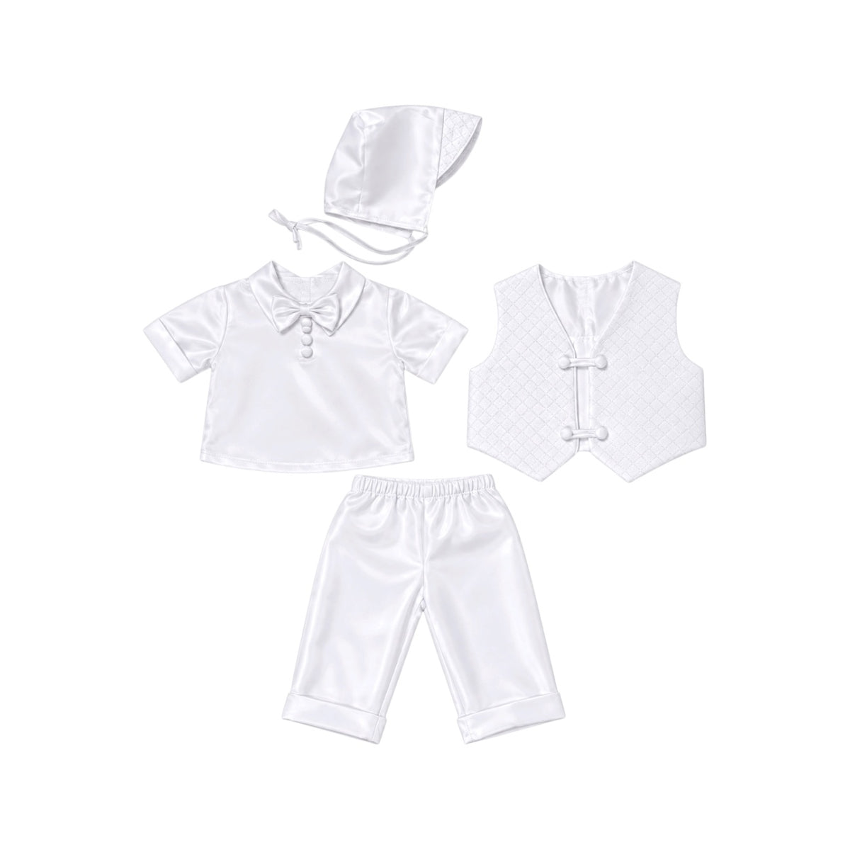 Tip Top Kids Baby Boys' White Diamond Embroidered 4-Piece Formal Suit with Bonnet