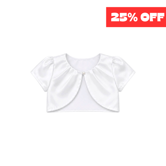 Sweet Kids x Jolene Girls’ White Satin Bolero with Pearl Closure