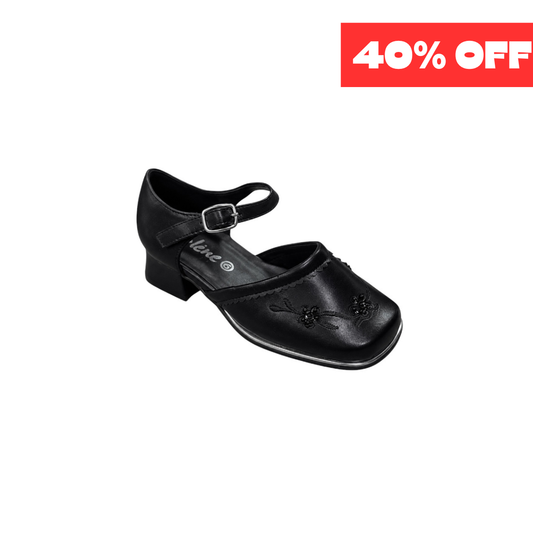 Jolene Girls' Black Floral Embroidered Dress Heel