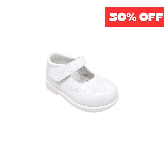TenderToes White Patent Embroidered Mary Jane Dress Shoes (Size 6)