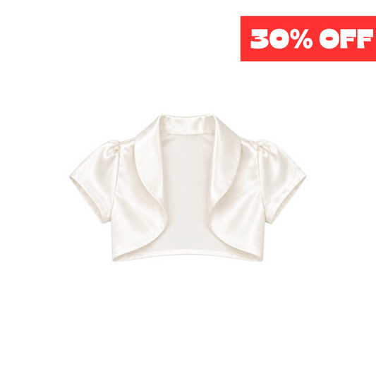 Kids Dream Girls’ Ivory Satin Short Sleeve Bolero
