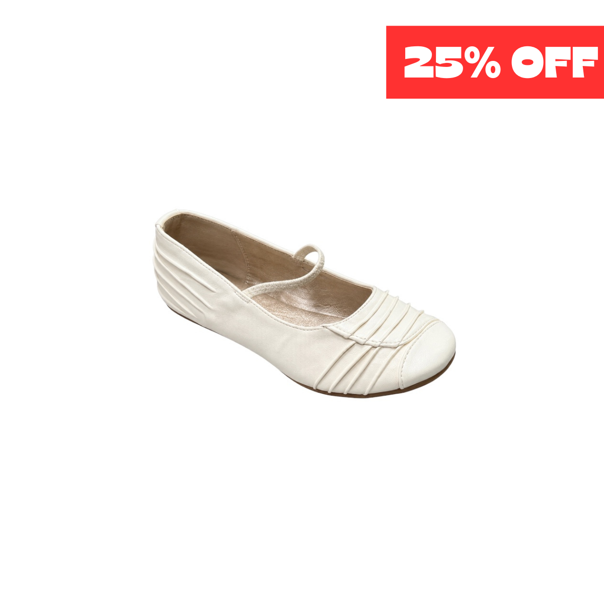 Jolene Ivory Classic Ballet Flats with Ruched Detail & Elastic Strap