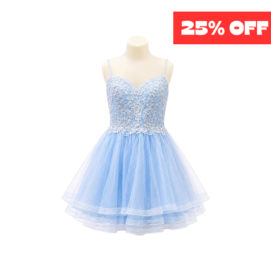 Light Blue Sweetheart Embroidered Jr. Dress with Layered Tulle Skirt (L)