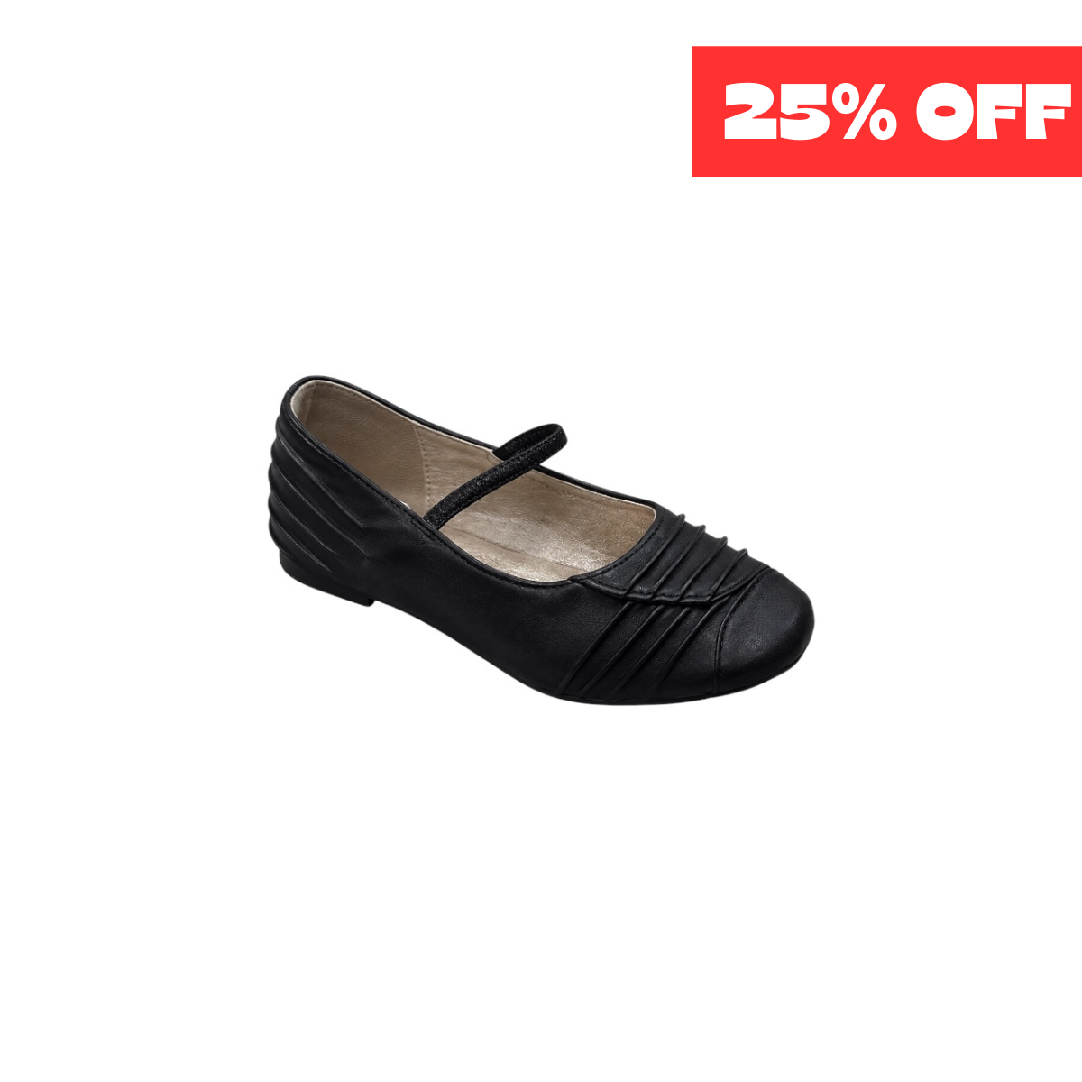 Jolene Black Classic Ballet Flats with Ruched Detail & Elastic Strap
