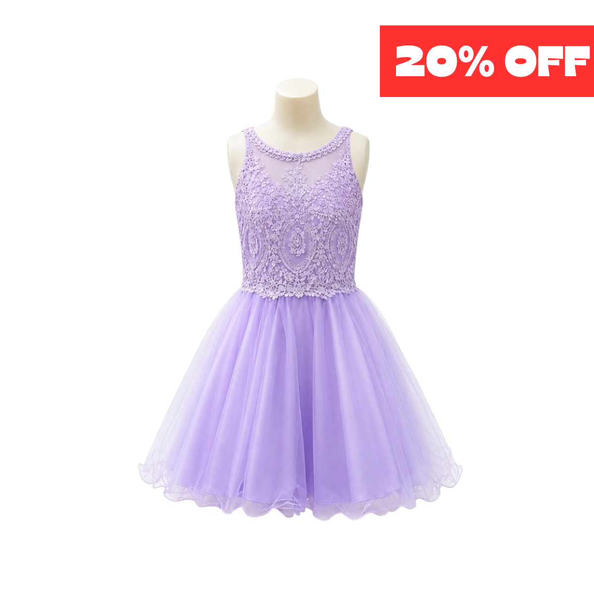 Lavender Illusion Lace Appliqué Jr. Dress with Tulle Skirt (Large)