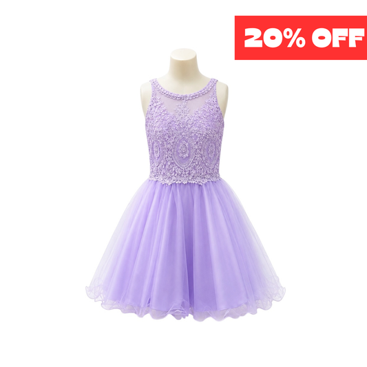 Lavender Illusion Lace Appliqué Jr. Dress with Tulle Skirt (Large)