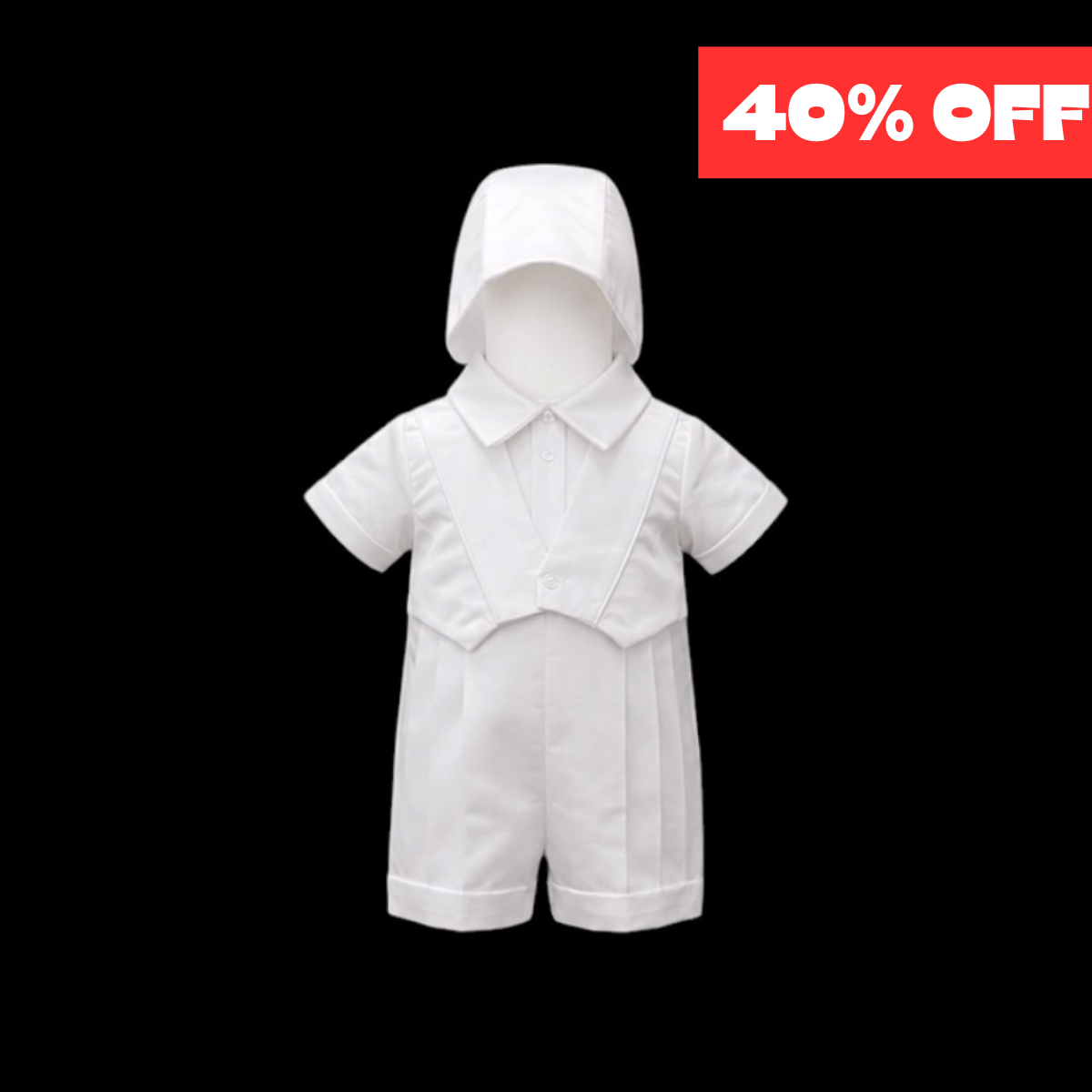 Tots Fifth Avenue White Baby Baptism Romper with Matching Hat (24 months)