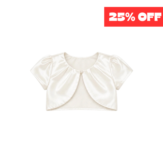 Sweet Kids x Jolene Girls’ Ivory Satin Bolero with Pearl Closure (Size 4)